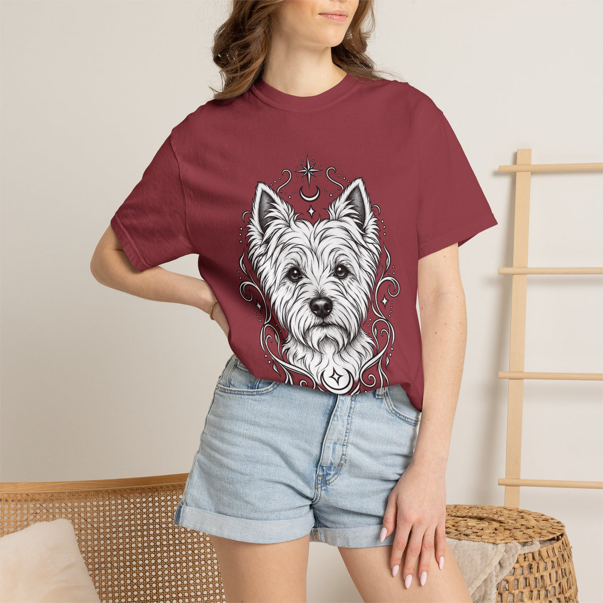 Mystical West Highland Terrier Line Art T-Shirt — Minimal Dog Portrait Tee