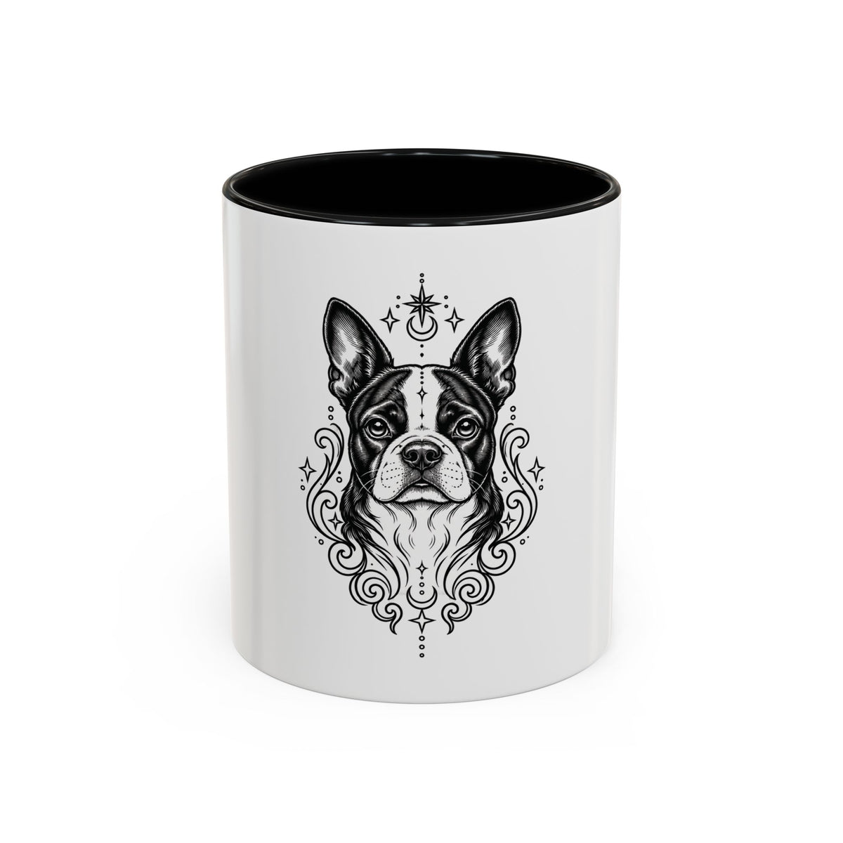Mystical Boston Terrier  Line Art Accent Coffee Mug – Mystical Dog Portrait 11/15oz