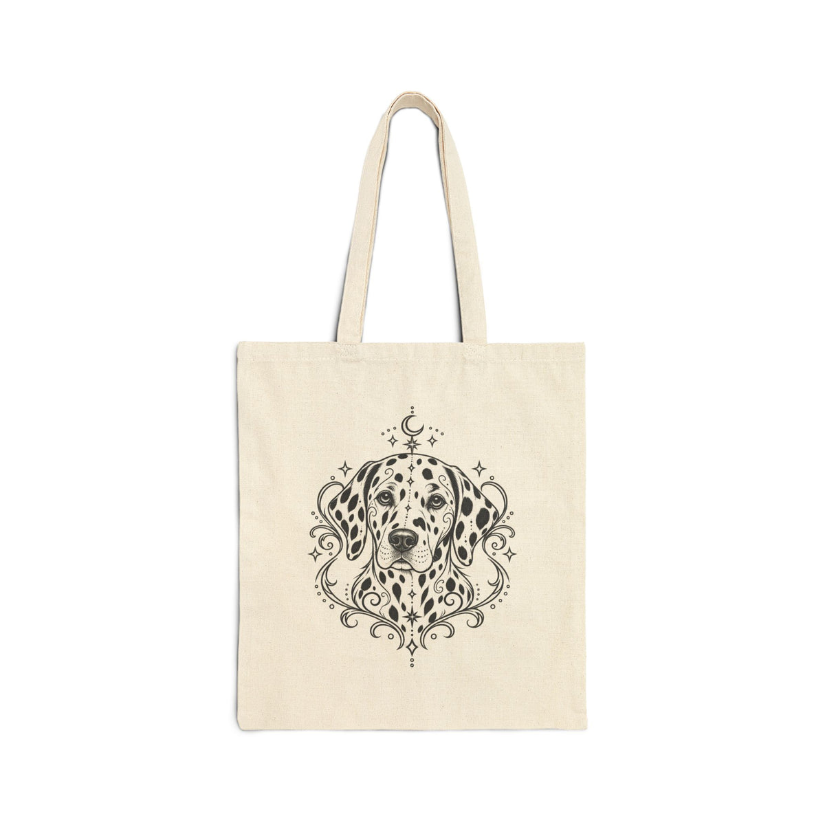 Mystical Dalmatian Canvas Tote Bag — Minimal Dog Line Art Grocery Shopper