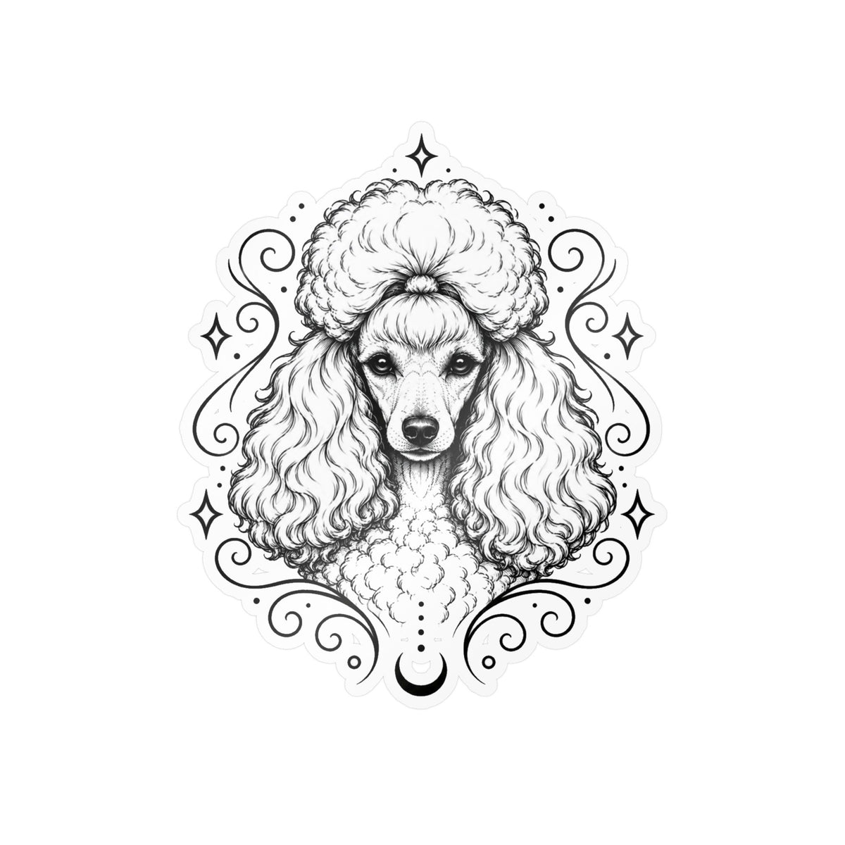 Mystical Toy Poodle Line Art Kiss-Cut Vinyl Sticker — Decorative Dog Portrait Decal