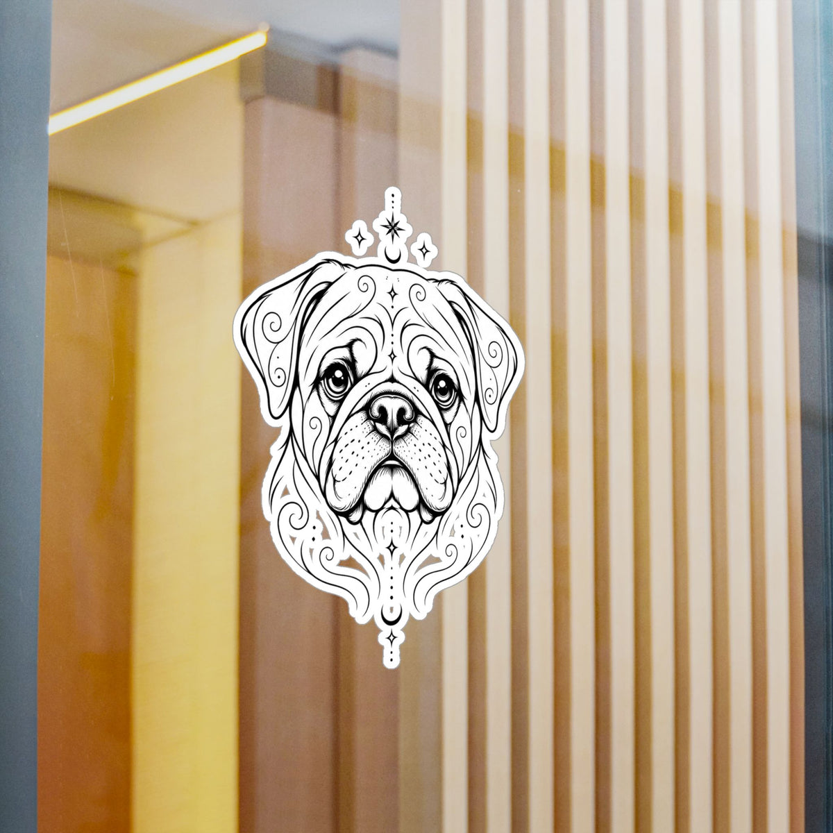 Mystical Pug Line Art Kiss-Cut Vinyl Sticker — Decorative Dog Portrait Decal