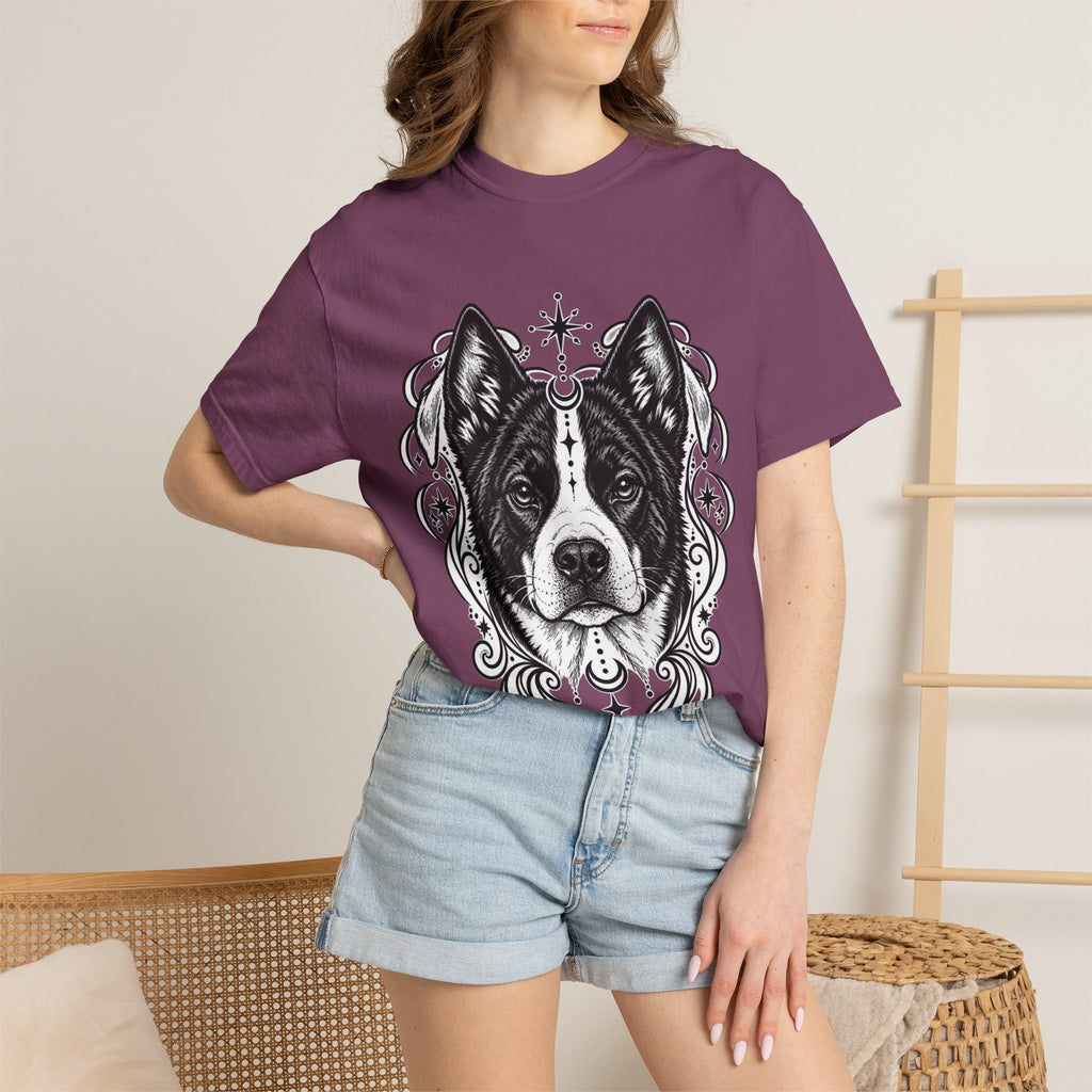 Mystical Karelian Bear Dog Line Art T-Shirt — Minimal Dog Portrait Tee