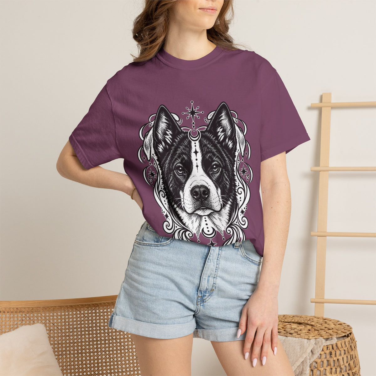 Mystical Karelian Bear Dog Line Art T-Shirt — Minimal Dog Portrait Tee