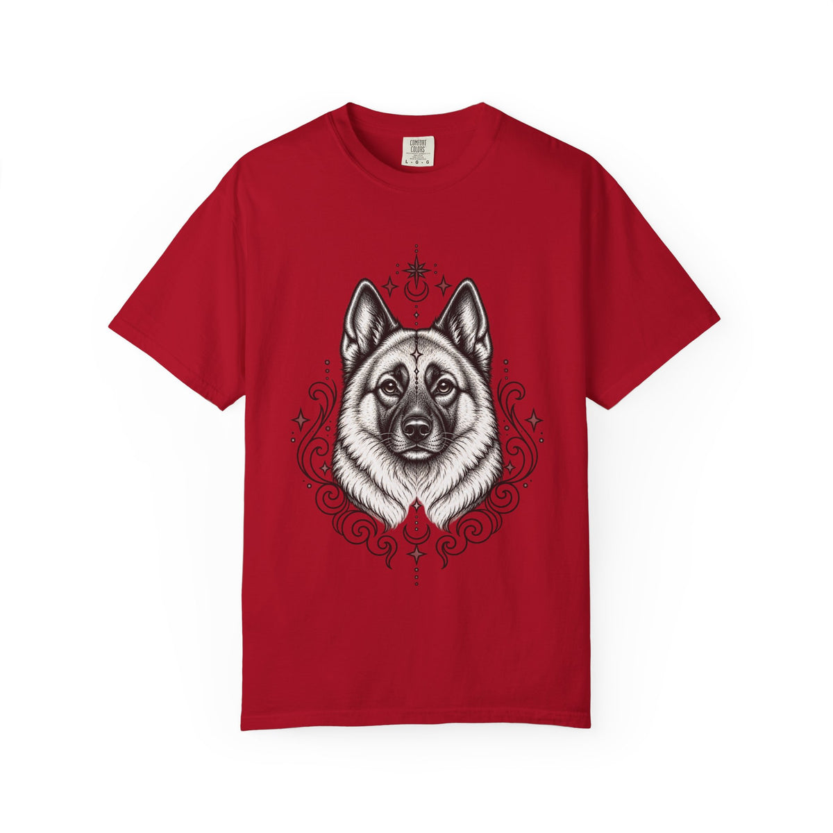 Mystical Norwegian Elkhound Line Art T-Shirt — Minimal Dog Portrait Tee