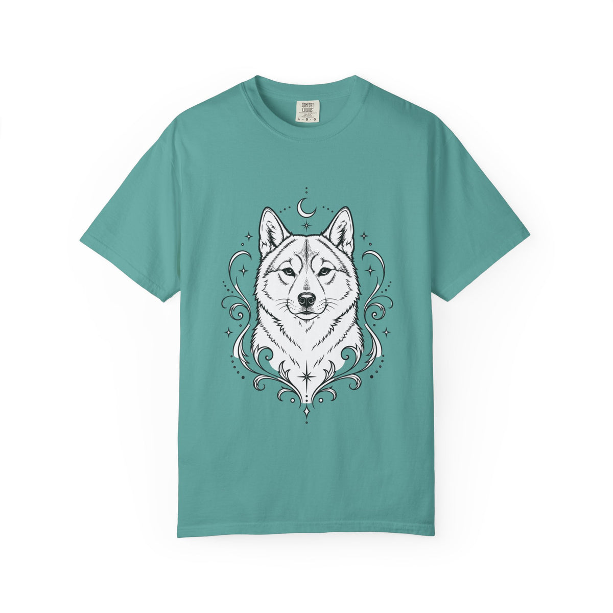 Mystical Shikoku Line Art T-Shirt — Minimal Dog Portrait Tee
