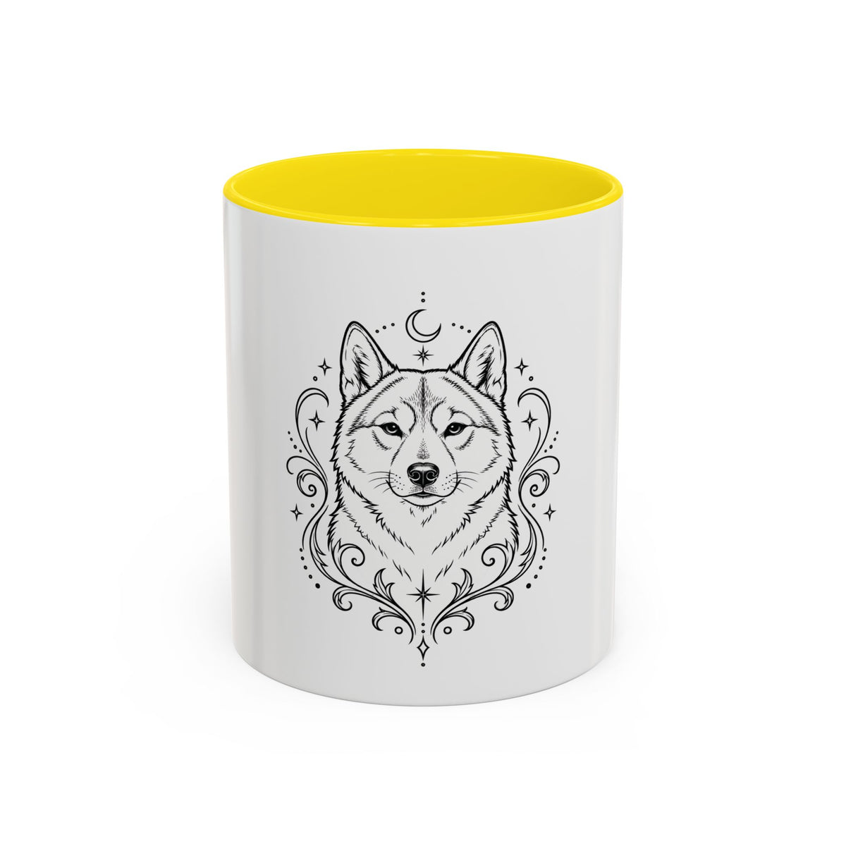 Mystical Shikoku Line Art Accent Coffee Mug – Mystical Dog Portrait 11/15oz