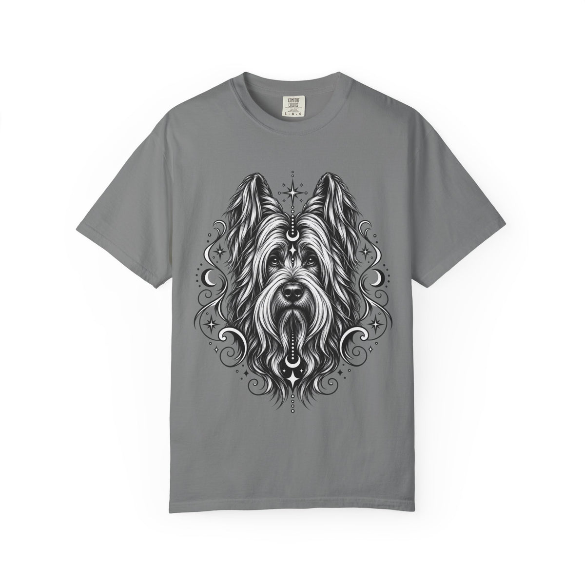 Mystical Briard Line Art T-Shirt — Minimal Dog Portrait Tee