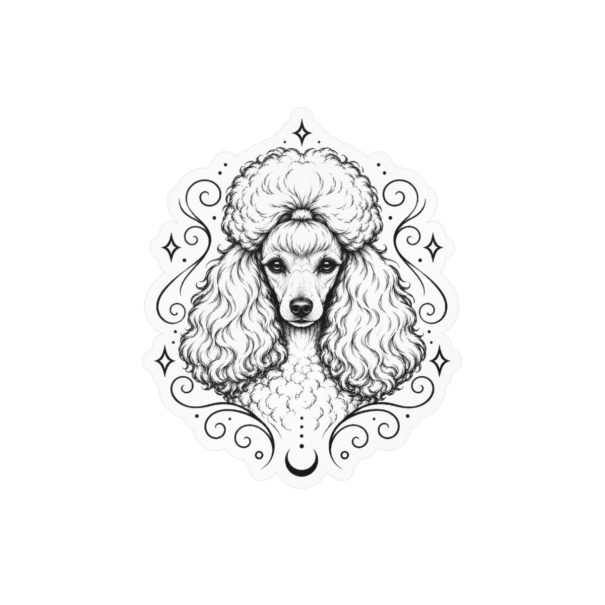 Mystical Toy Poodle Line Art Kiss-Cut Vinyl Sticker — Decorative Dog Portrait Decal