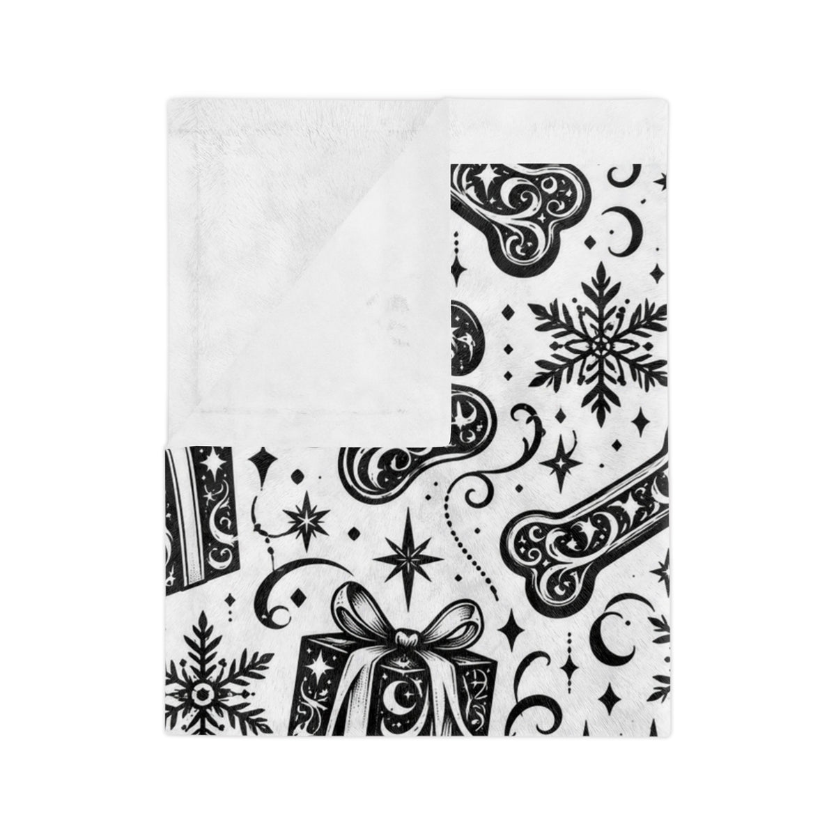 Holiday Pet Paw Print Microfiber Blanket — Black & White Christmas Tree, Gifts & Bones Pattern