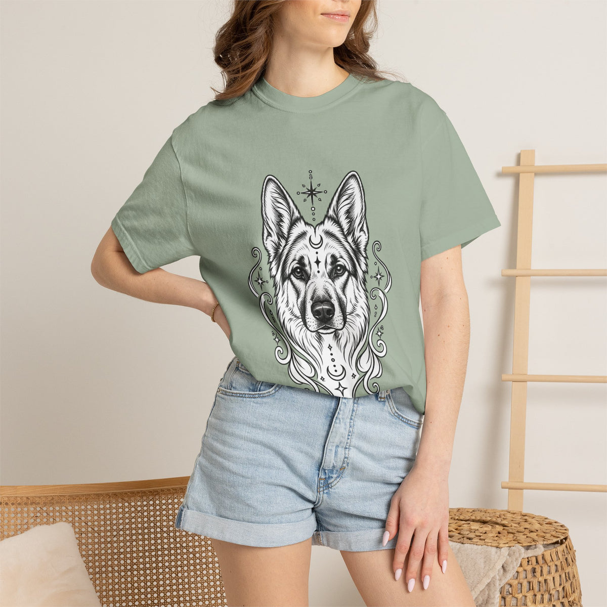 Mystical German Shepherd Line Art T-Shirt — Minimal Dog Portrait Tee