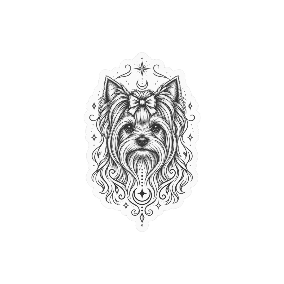 Mystical Yorkshire Terrier Line Art Kiss-Cut Vinyl Sticker — Decorative Dog Portrait Decal