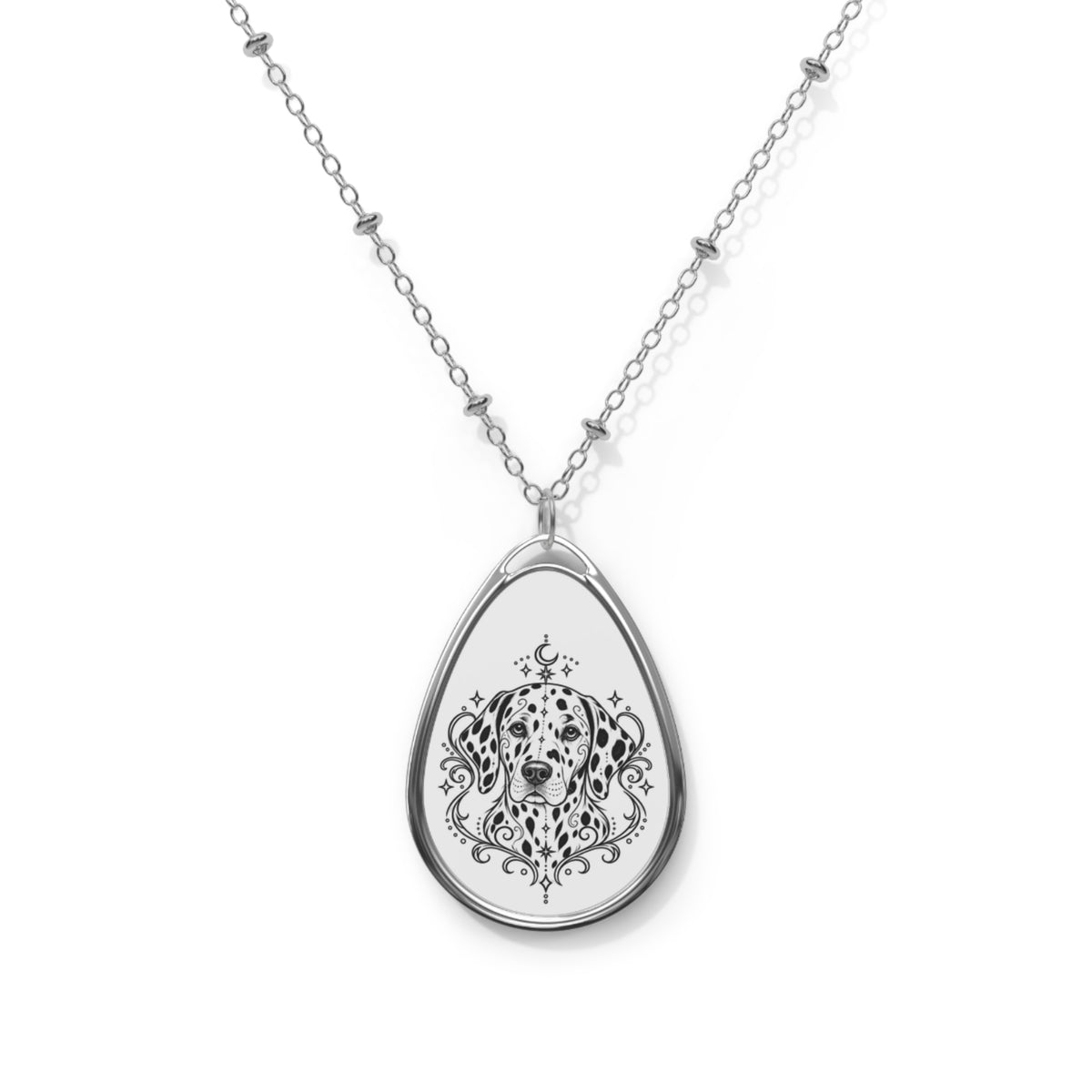 Mystical Dalmatian Engraved Oval Necklace — Pendant