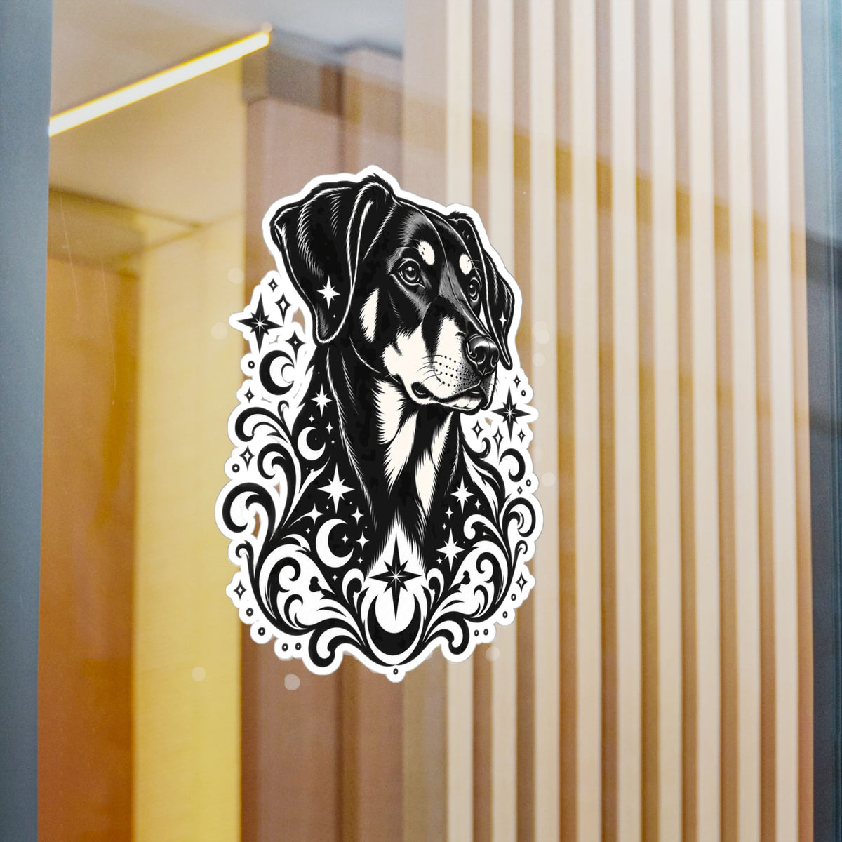 Mystical Beauceron NE FD Line Art Kiss-Cut Vinyl Sticker — Decorative Dog Portrait Decal