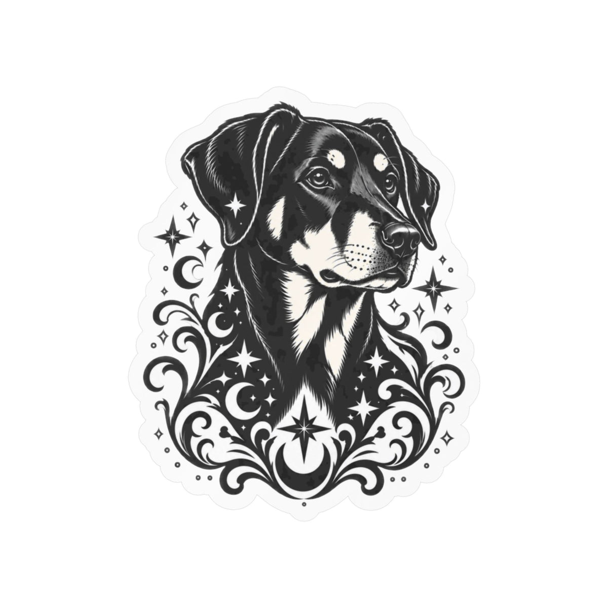 Mystical Beauceron NE FD Line Art Kiss-Cut Vinyl Sticker — Decorative Dog Portrait Decal