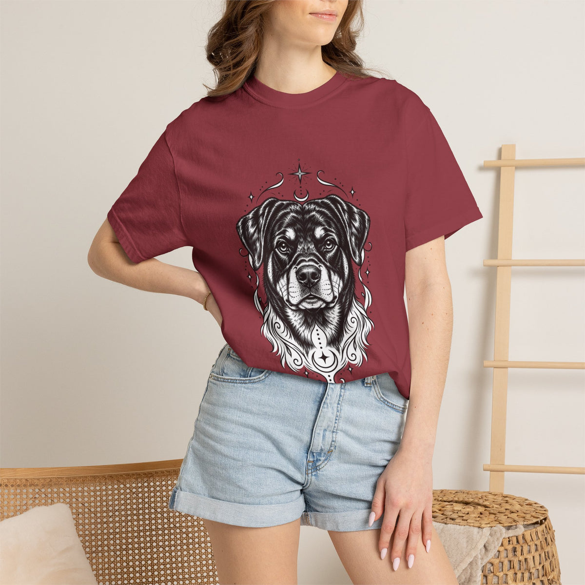 Mystical Rottweiler Line Art T-Shirt — Minimal Dog Portrait Tee