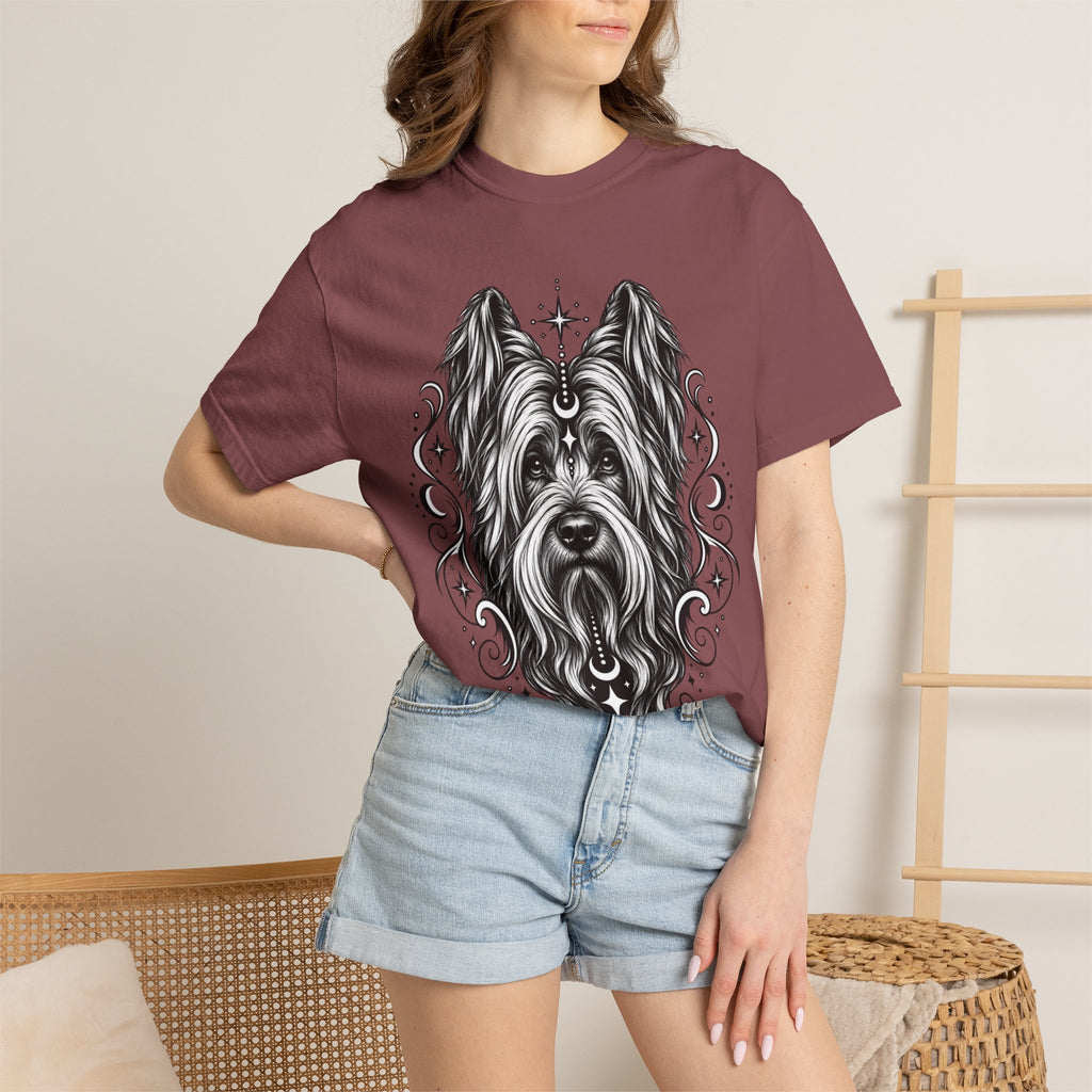 Mystical Briard Line Art T-Shirt — Minimal Dog Portrait Tee