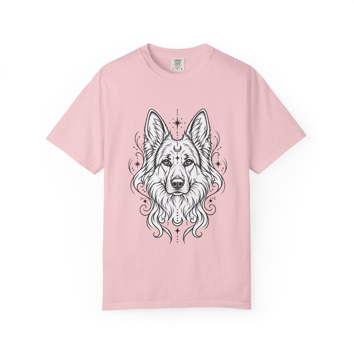 Mystical White Swiss Shepherd Line Art T-Shirt — Minimal Dog Portrait Tee