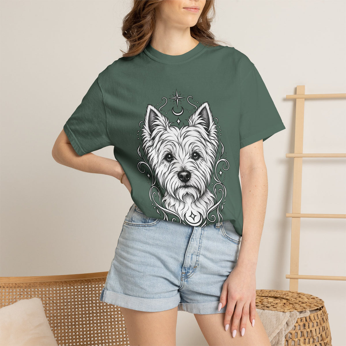 Mystical West Highland Terrier Line Art T-Shirt — Minimal Dog Portrait Tee
