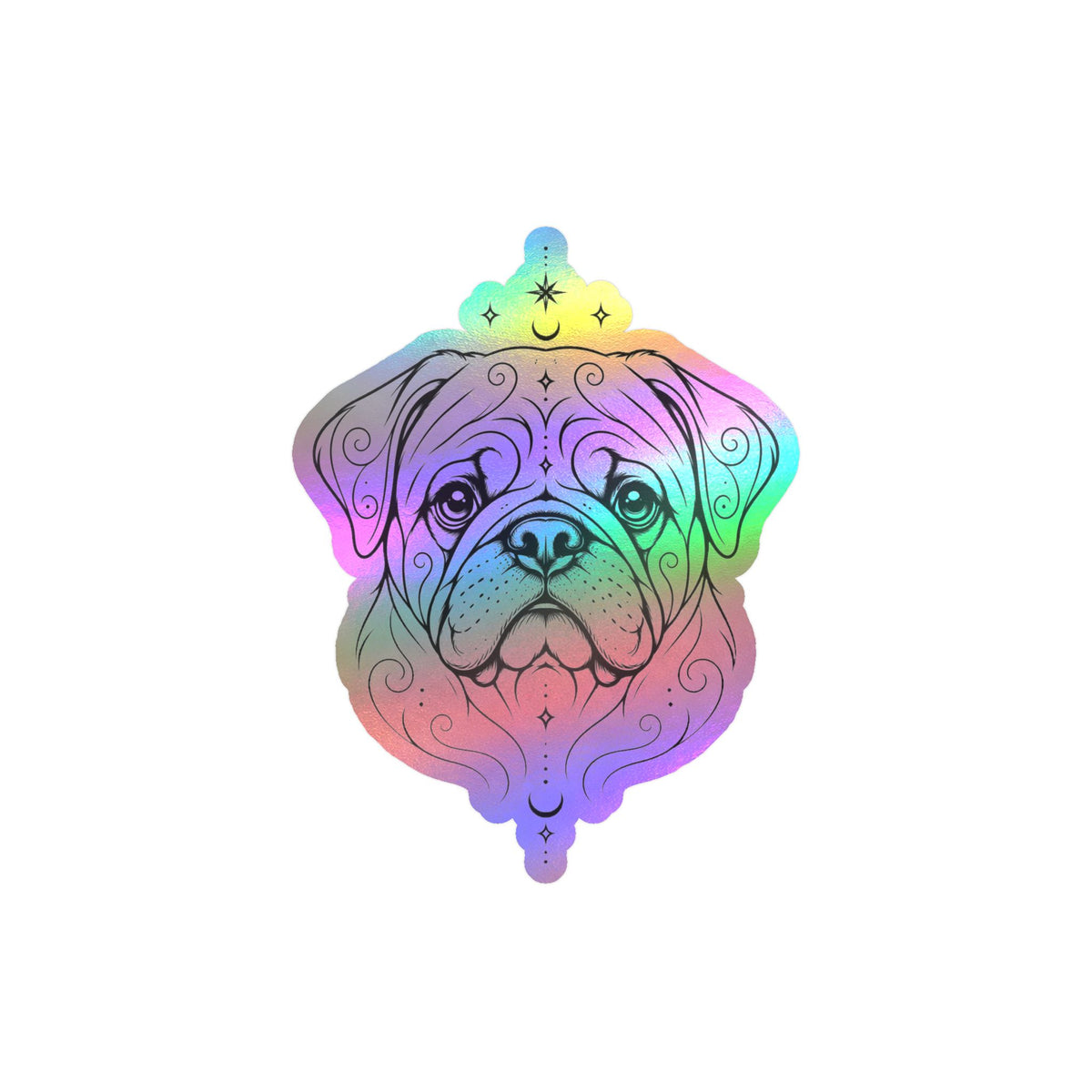 Mystical Pug Line Art Kiss-Cut Vinyl Sticker — Decorative Dog Portrait Decal