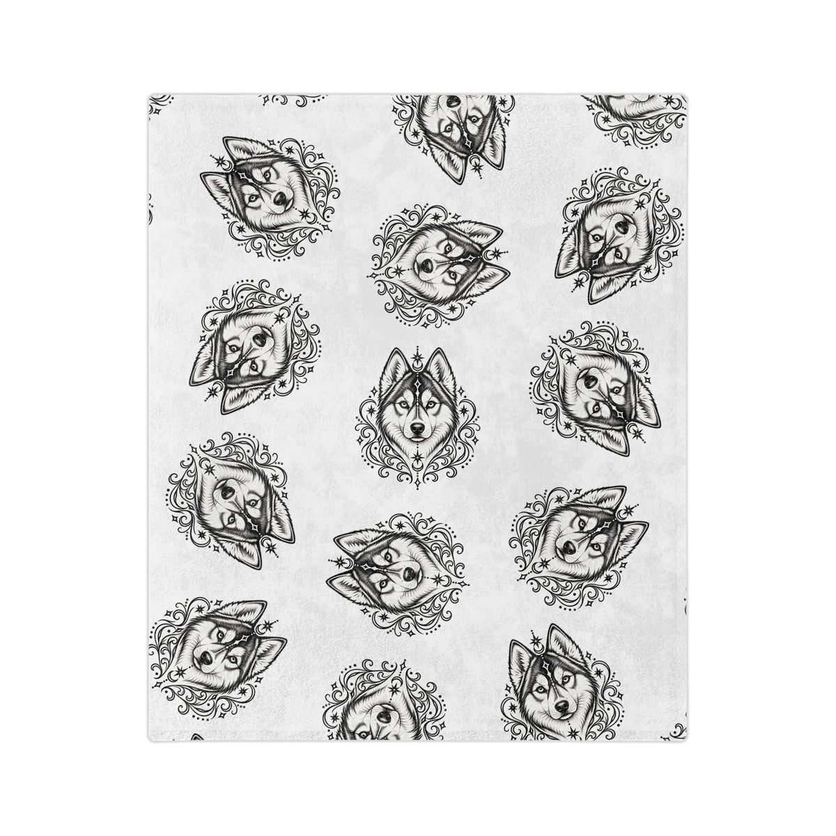Mystical Siberian Husky Minimalist Velveteen Microfiber Blanket — Soft Neutral Pet Portrait Throw