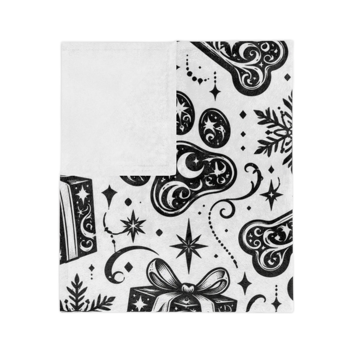 Holiday Pet Paw Print Microfiber Blanket — Black & White Christmas Tree, Gifts & Bones Pattern