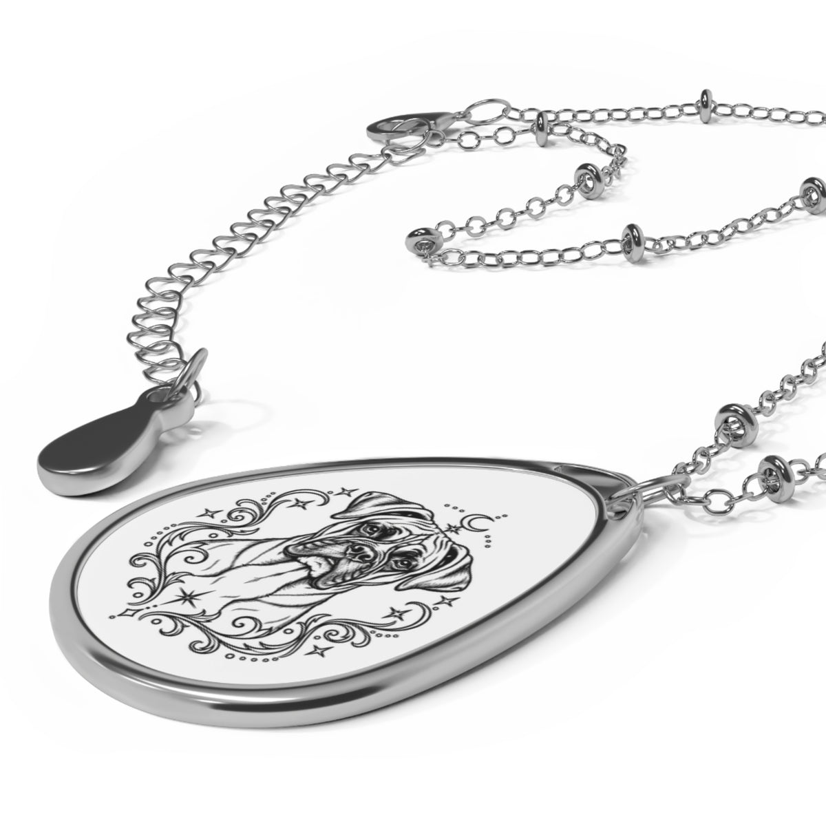 Mystical Boxer NE Oval Necklace — Engraved Pet Memorial Pendant