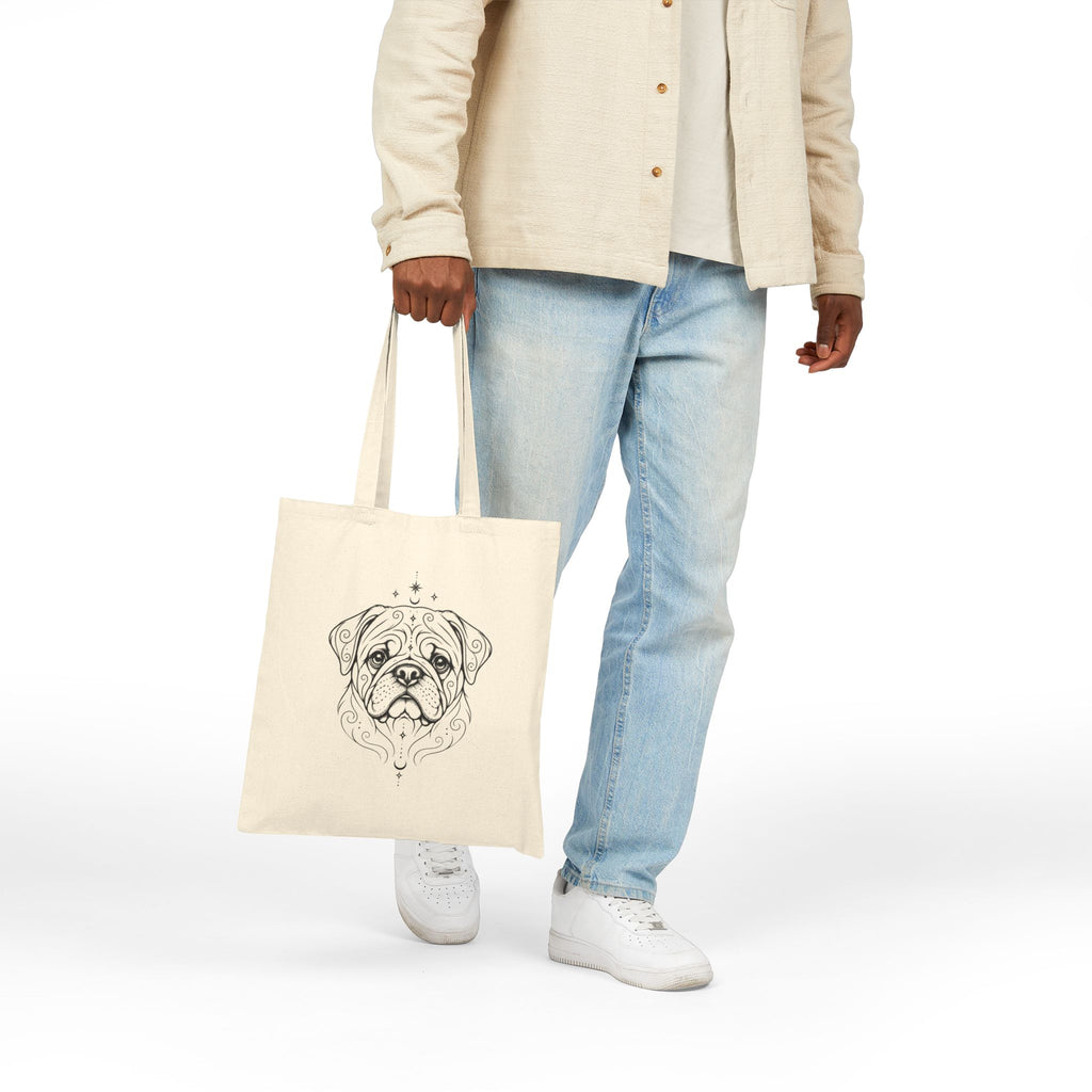 Mystical Pug Line Art Canvas Tote — Dog Portrait Cotton Shopper
