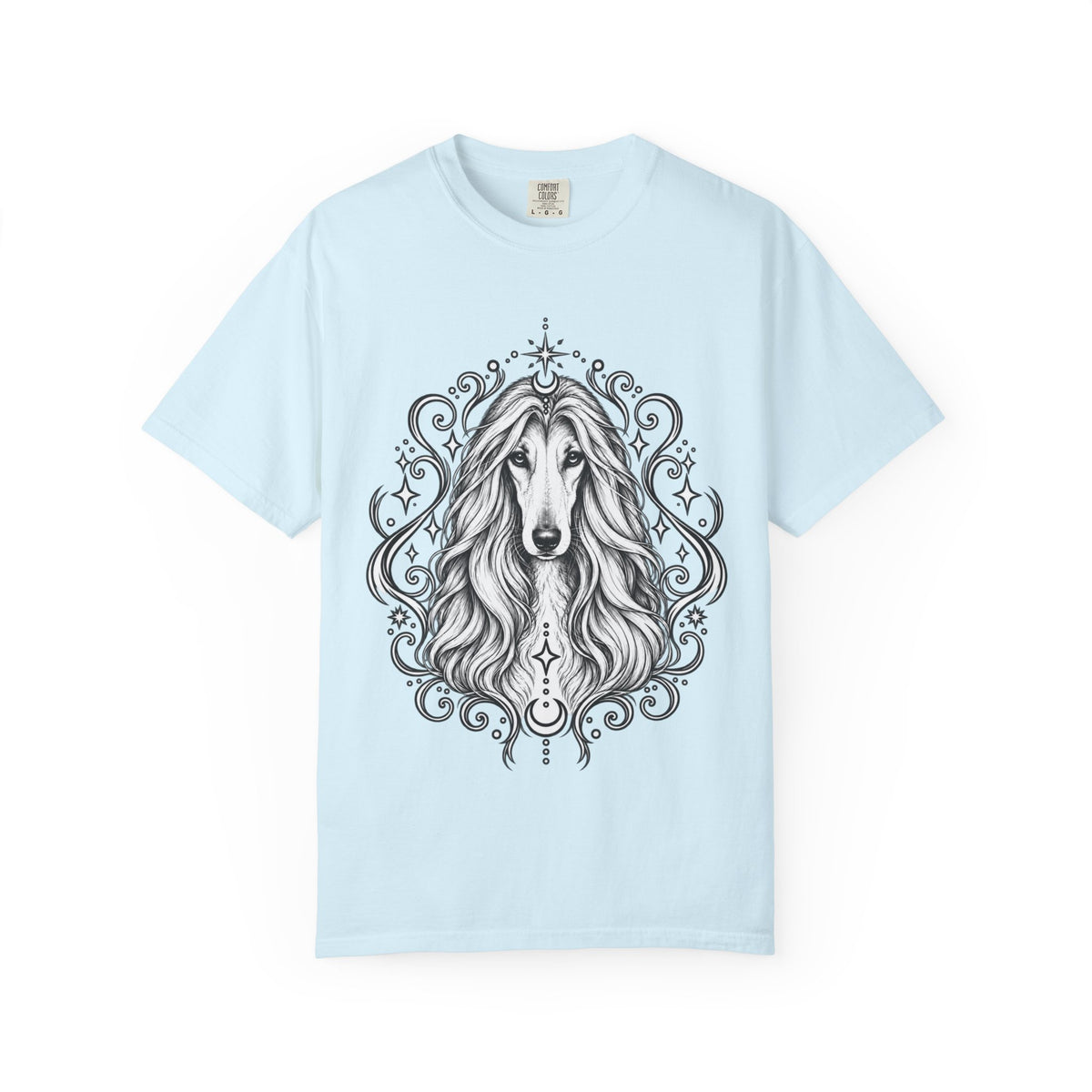 Mystical Afghan Hound Line Art T-Shirt — Minimal Dog Portrait Tee