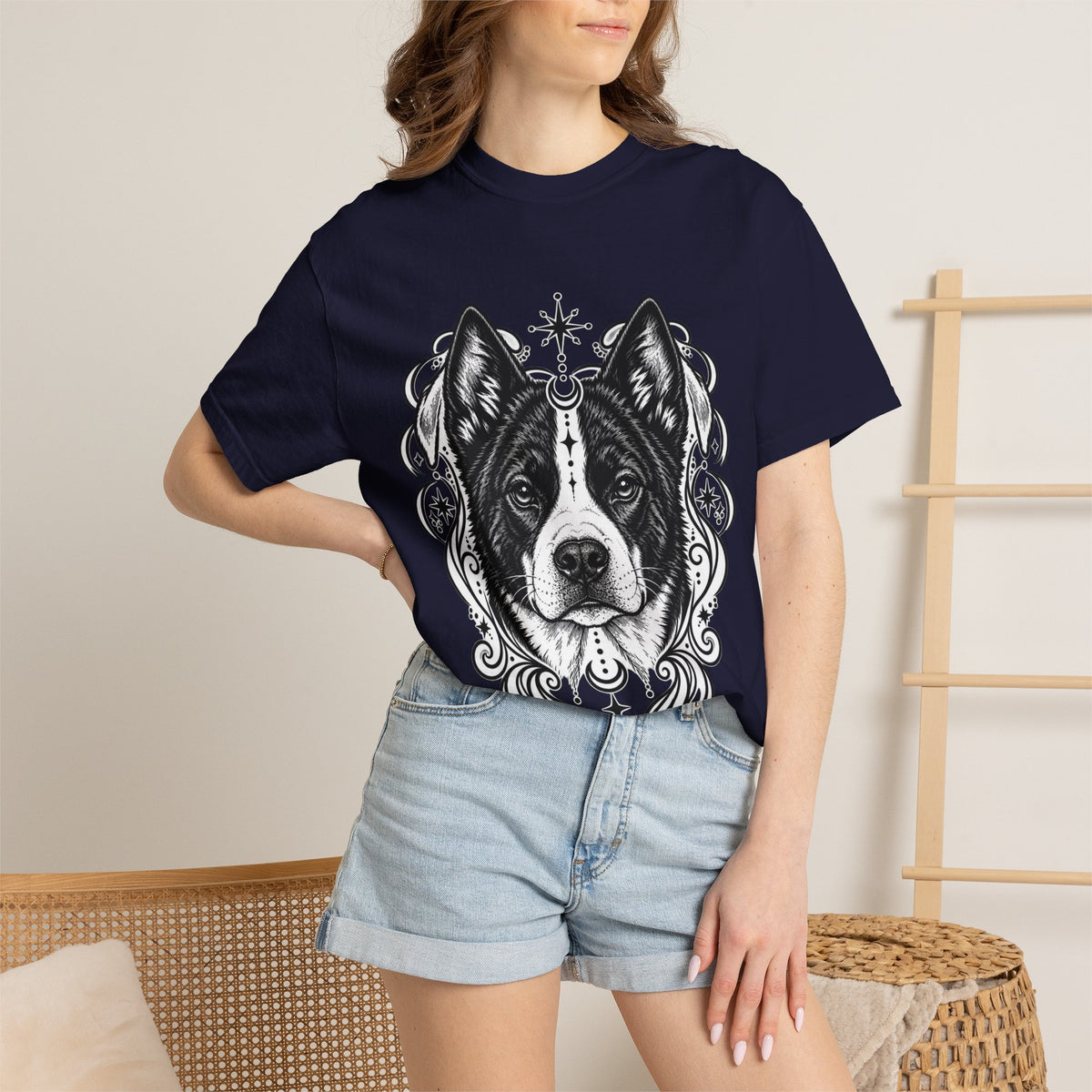 Mystical Karelian Bear Dog Line Art T-Shirt — Minimal Dog Portrait Tee