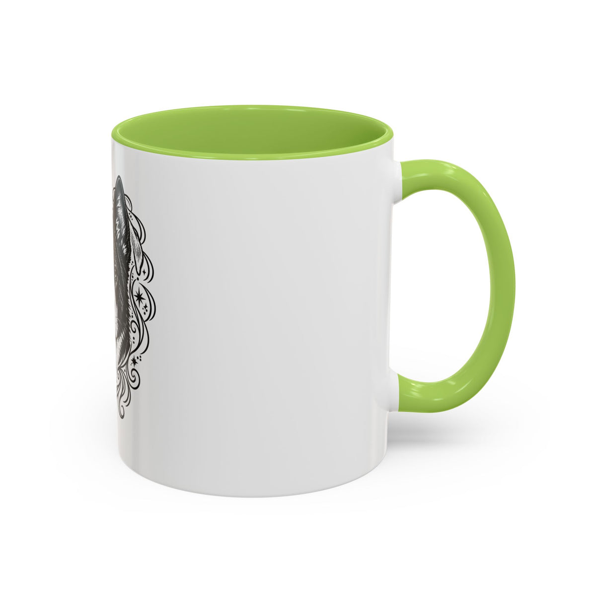 Mystical Karelian Bear Dog Line Art Accent Coffee Mug – Mystical Dog Portrait 11/15oz