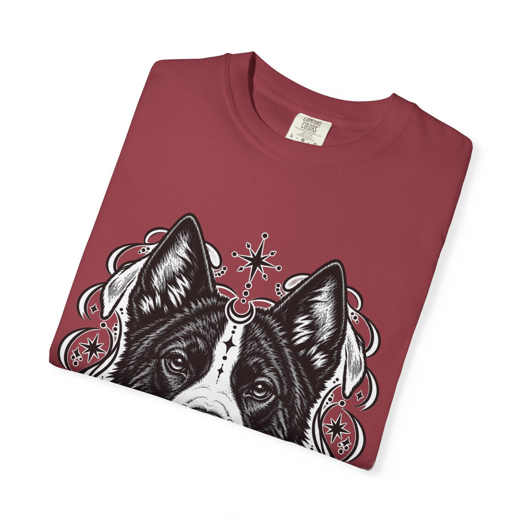 Mystical Karelian Bear Dog Line Art T-Shirt — Minimal Dog Portrait Tee