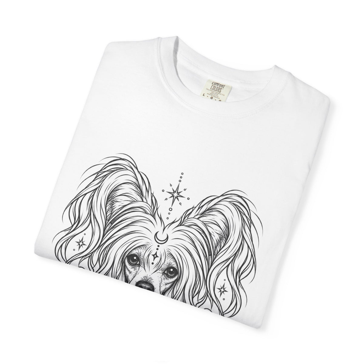Mystical Chinese Crested Line Art T-Shirt — Minimal Dog Portrait Tee