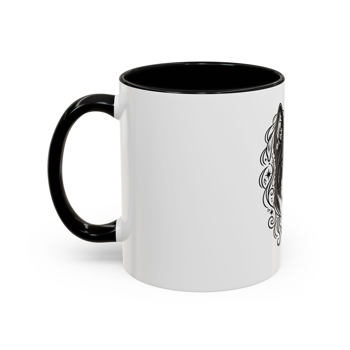 Mystical Karelian Bear Dog Line Art Accent Coffee Mug – Mystical Dog Portrait 11/15oz