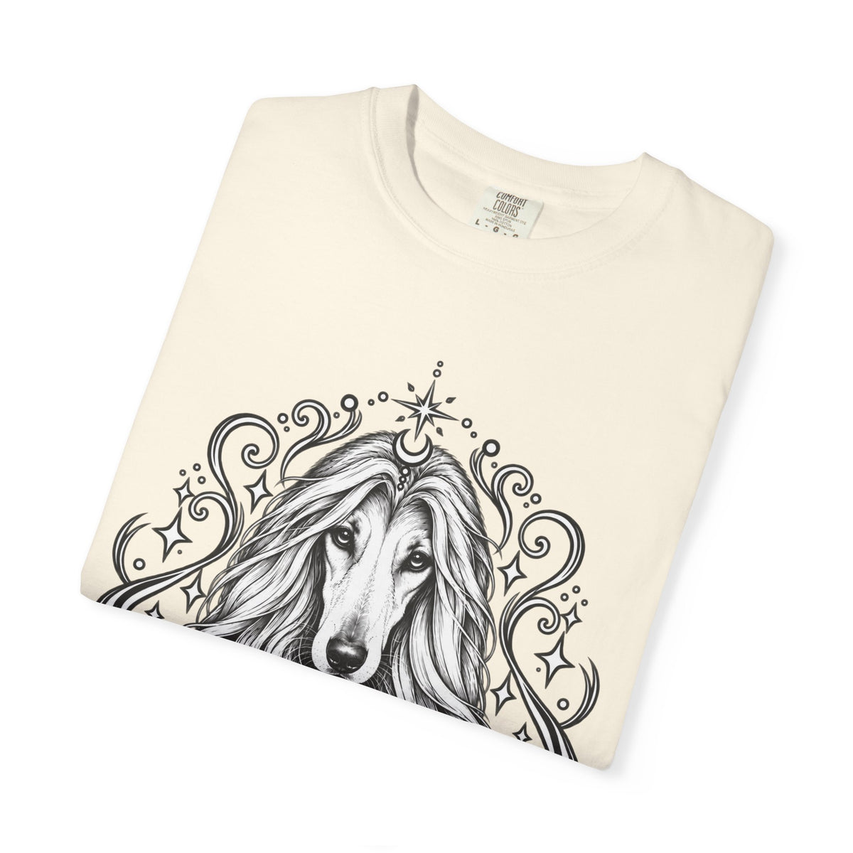 Mystical Afghan Hound Line Art T-Shirt — Minimal Dog Portrait Tee