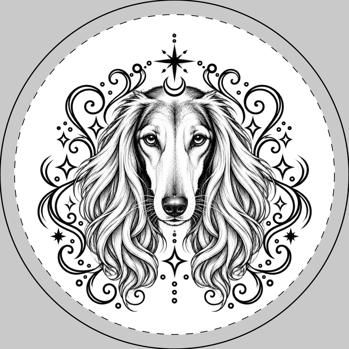 Mystical Saluki Round Car Magnet — Boho Dog Face Sticker
