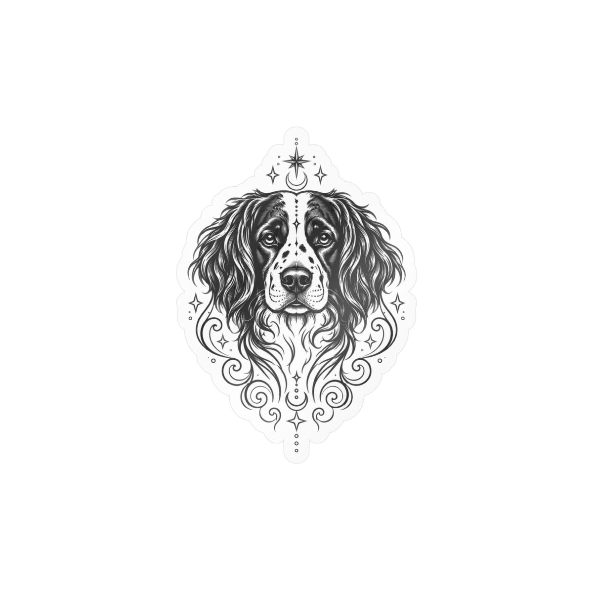 Mystical Stabyhoun Line Art Kiss-Cut Vinyl Sticker — Decorative Dog Portrait Decal