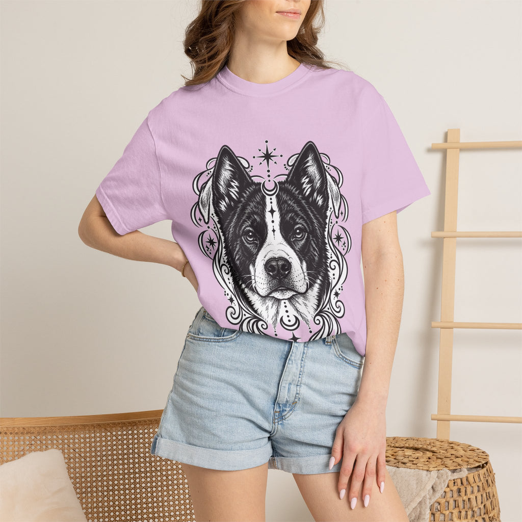 Mystical Karelian Bear Dog Line Art T-Shirt — Minimal Dog Portrait Tee