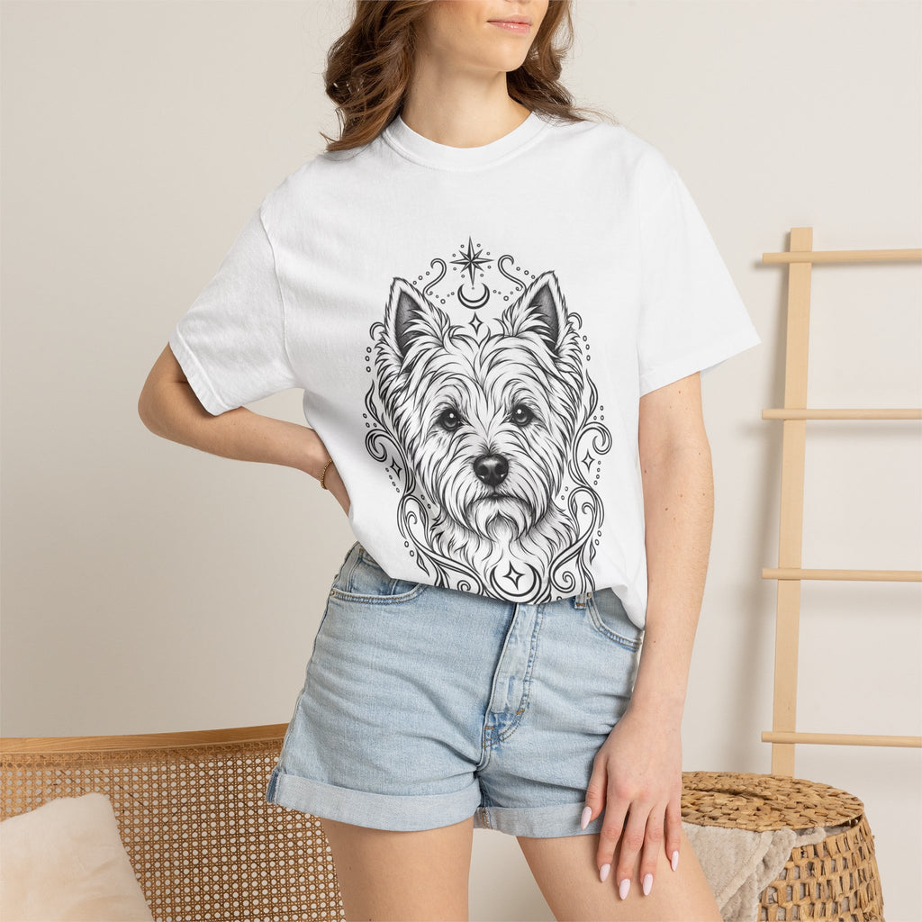 Mystical West Highland Terrier Line Art T-Shirt — Minimal Dog Portrait Tee