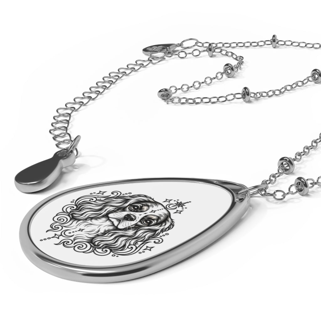 Mystical  Cavalier King Charles Spaniel Oval Necklace — Engraved Pet Memorial Pendant