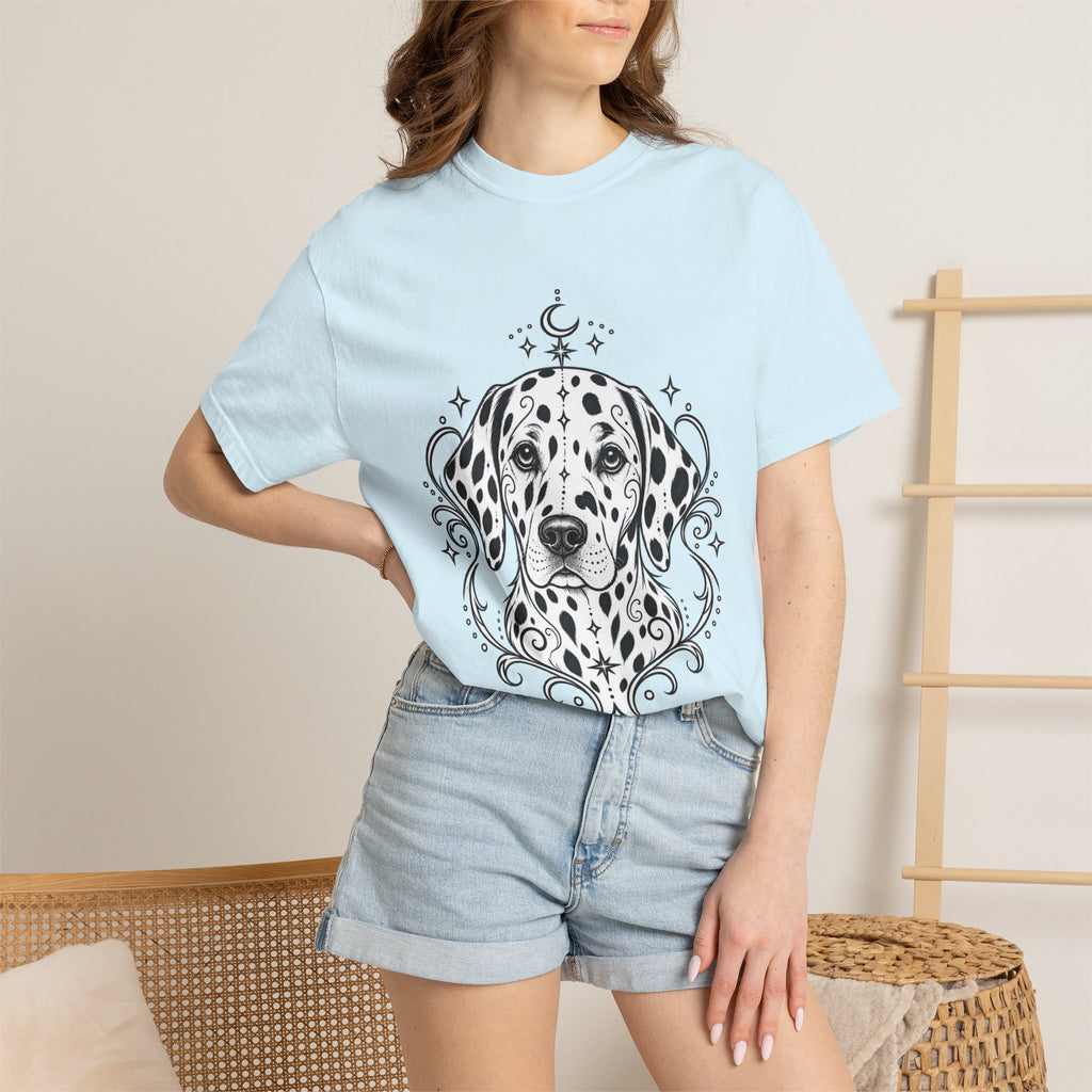Mystical Dalmatian Line Art T-Shirt — Minimal Dog Portrait Tee