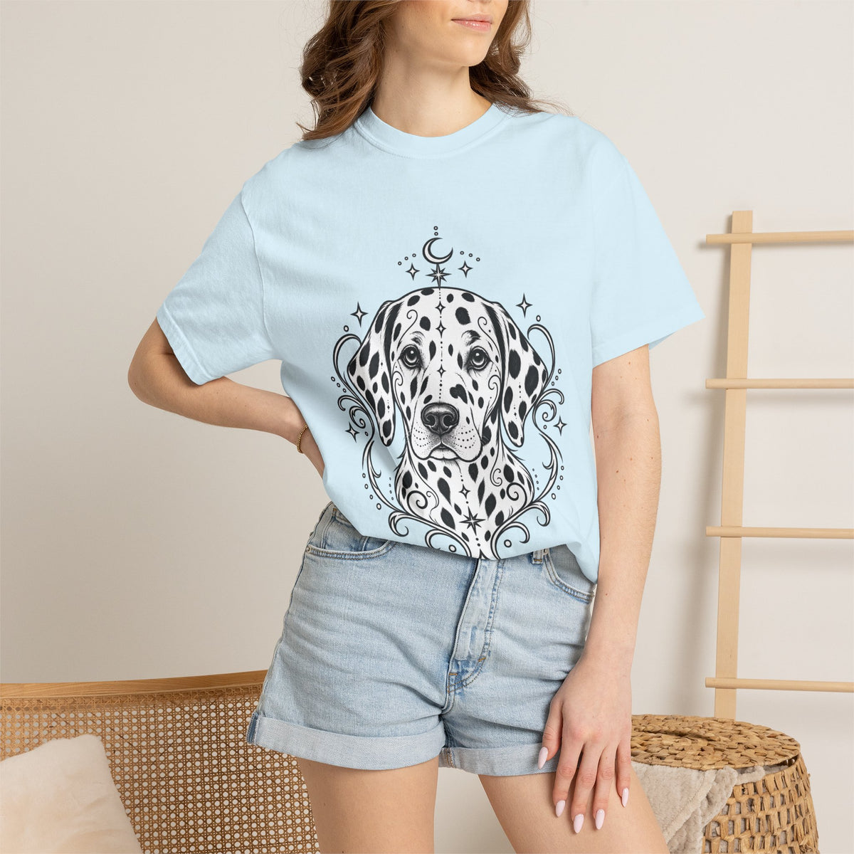 Mystical Dalmatian Line Art T-Shirt — Minimal Dog Portrait Tee