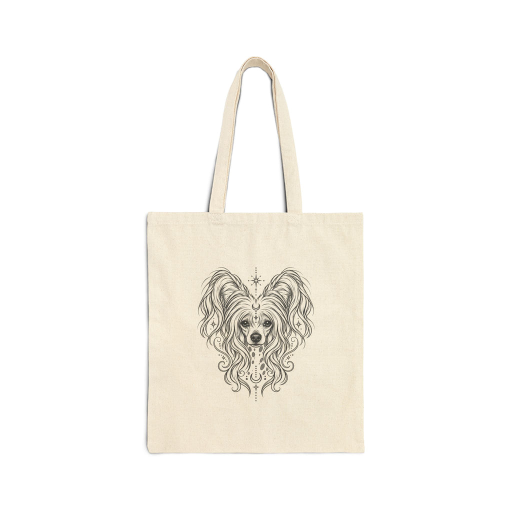 Mystical Chinese Crested Line Art Canvas Tote — Dog Portrait Cotton Shopper