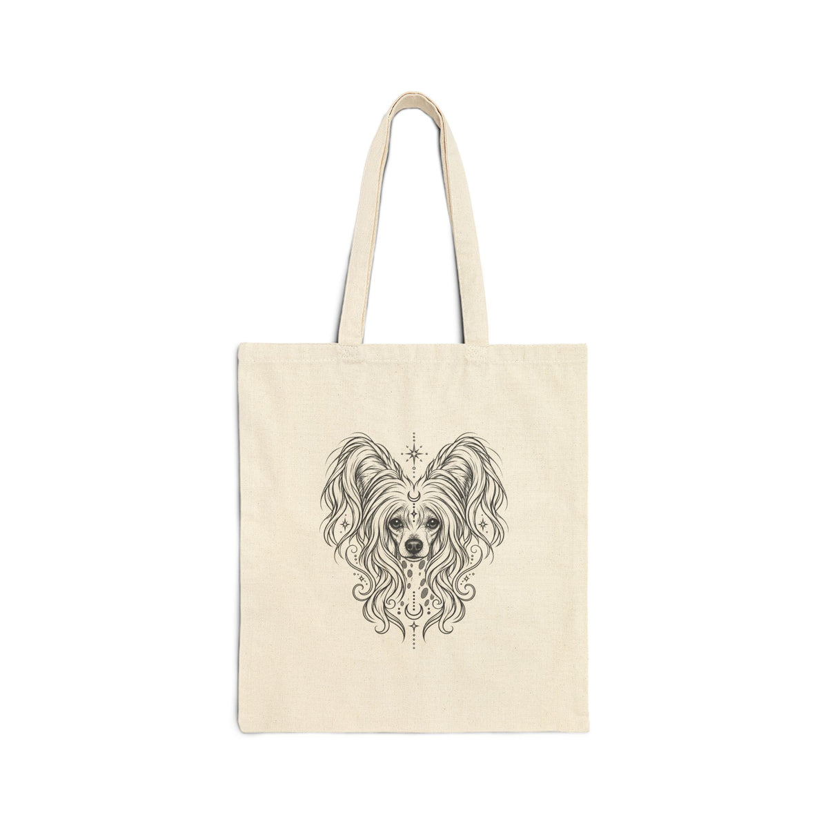 Mystical Chinese Crested Line Art Canvas Tote — Dog Portrait Cotton Shopper
