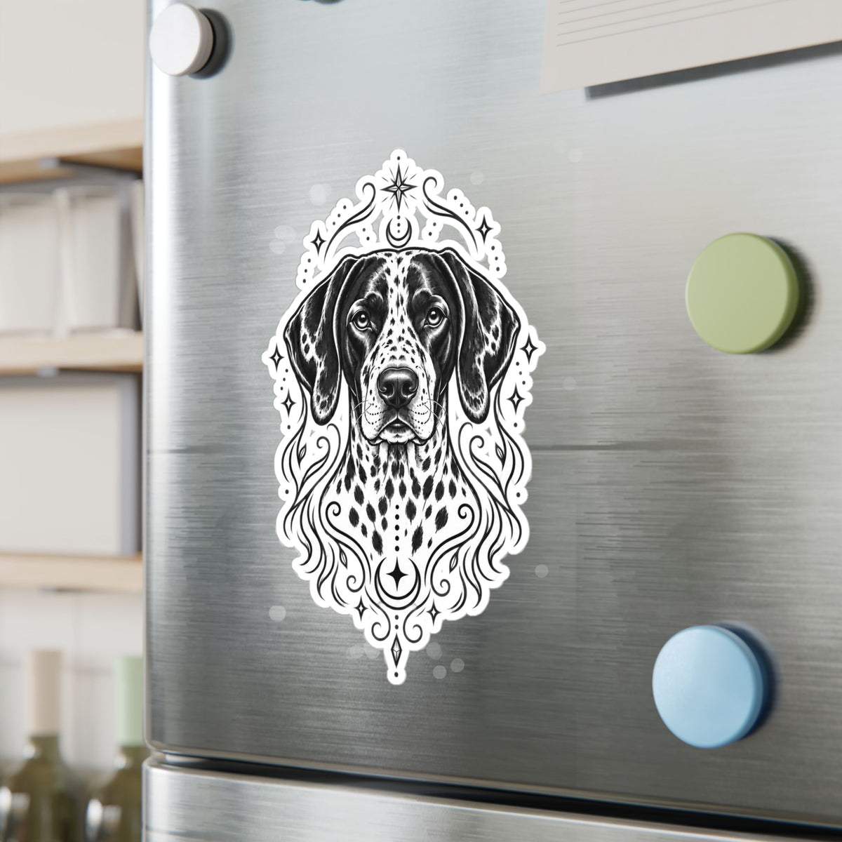 Mystical German Shorthaired Pointer Line Art Kiss-Cut Vinyl Sticker — Decorative Dog Portrait Decal