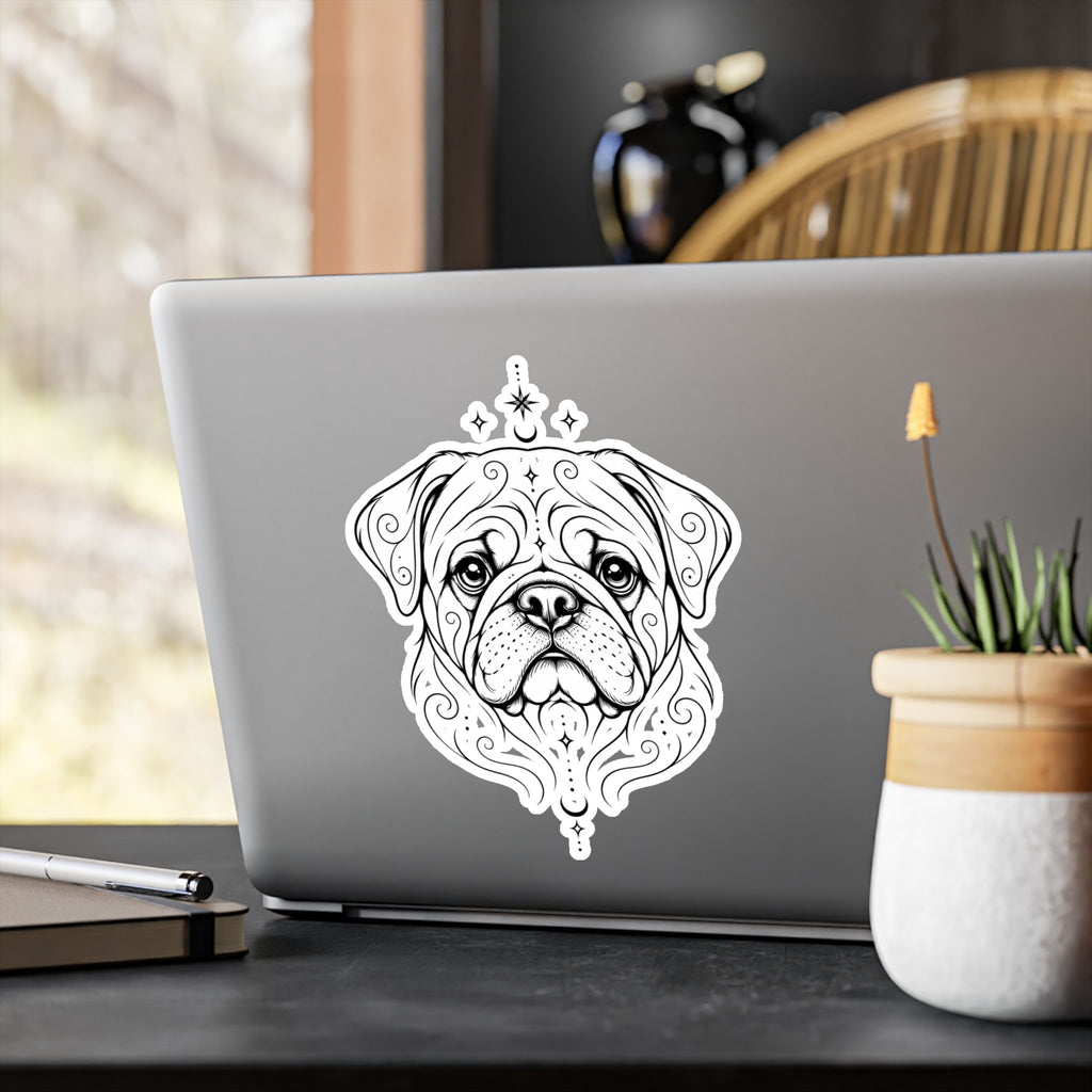 Mystical Pug Line Art Kiss-Cut Vinyl Sticker — Decorative Dog Portrait Decal