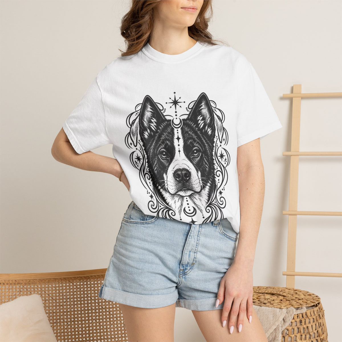 Mystical Karelian Bear Dog Line Art T-Shirt — Minimal Dog Portrait Tee
