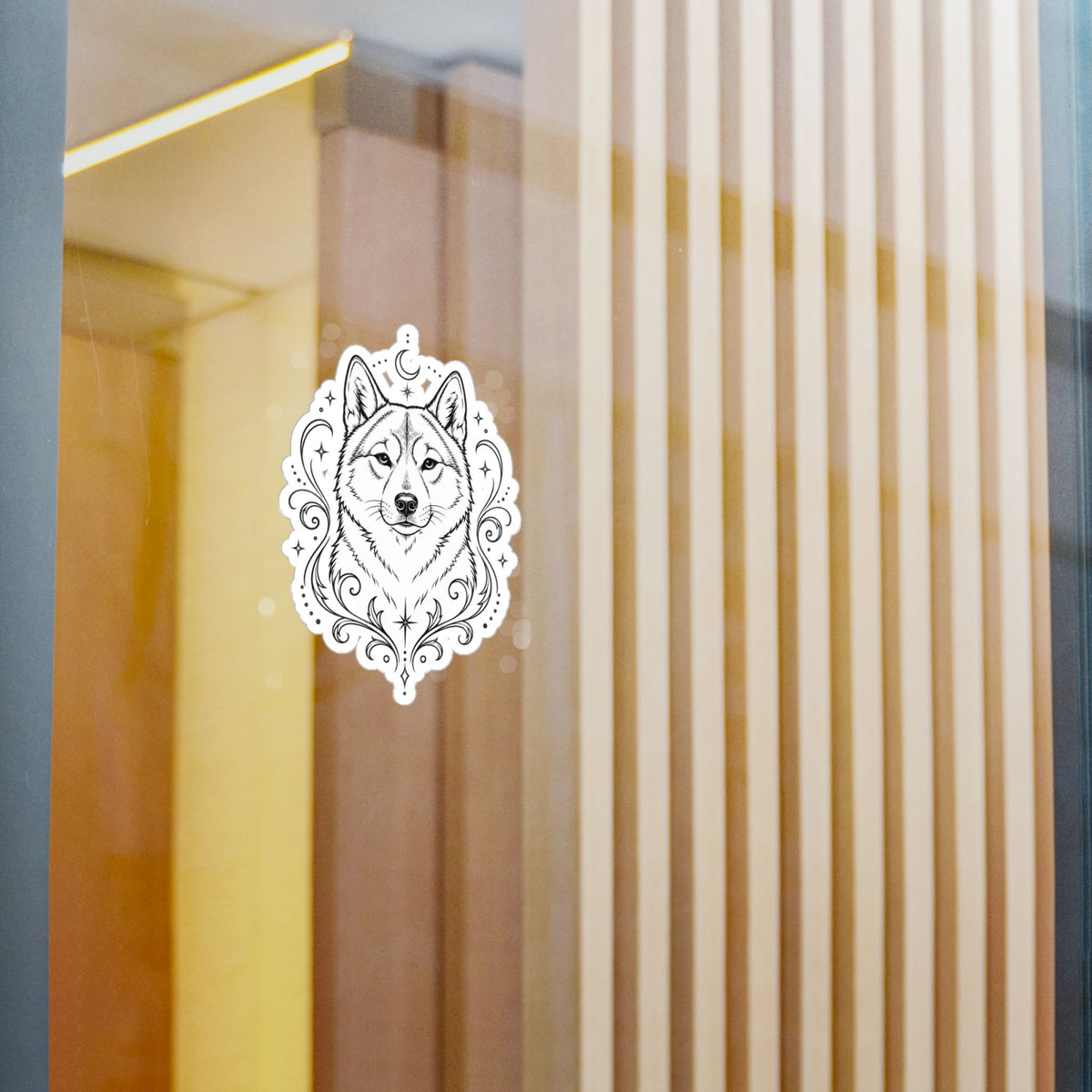 Mystical Shikoku Line Art Kiss-Cut Vinyl Sticker — Decorative Dog Portrait Decal