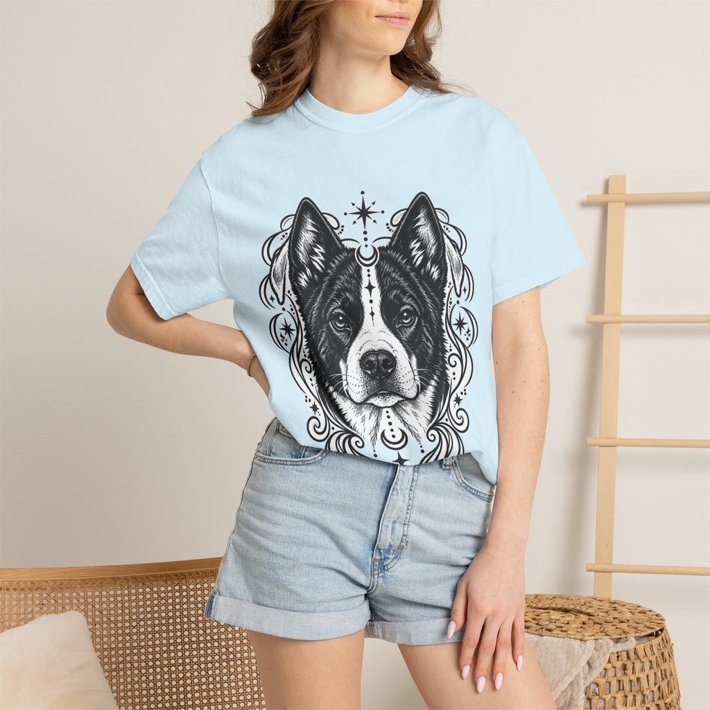 Mystical Karelian Bear Dog Line Art T-Shirt — Minimal Dog Portrait Tee