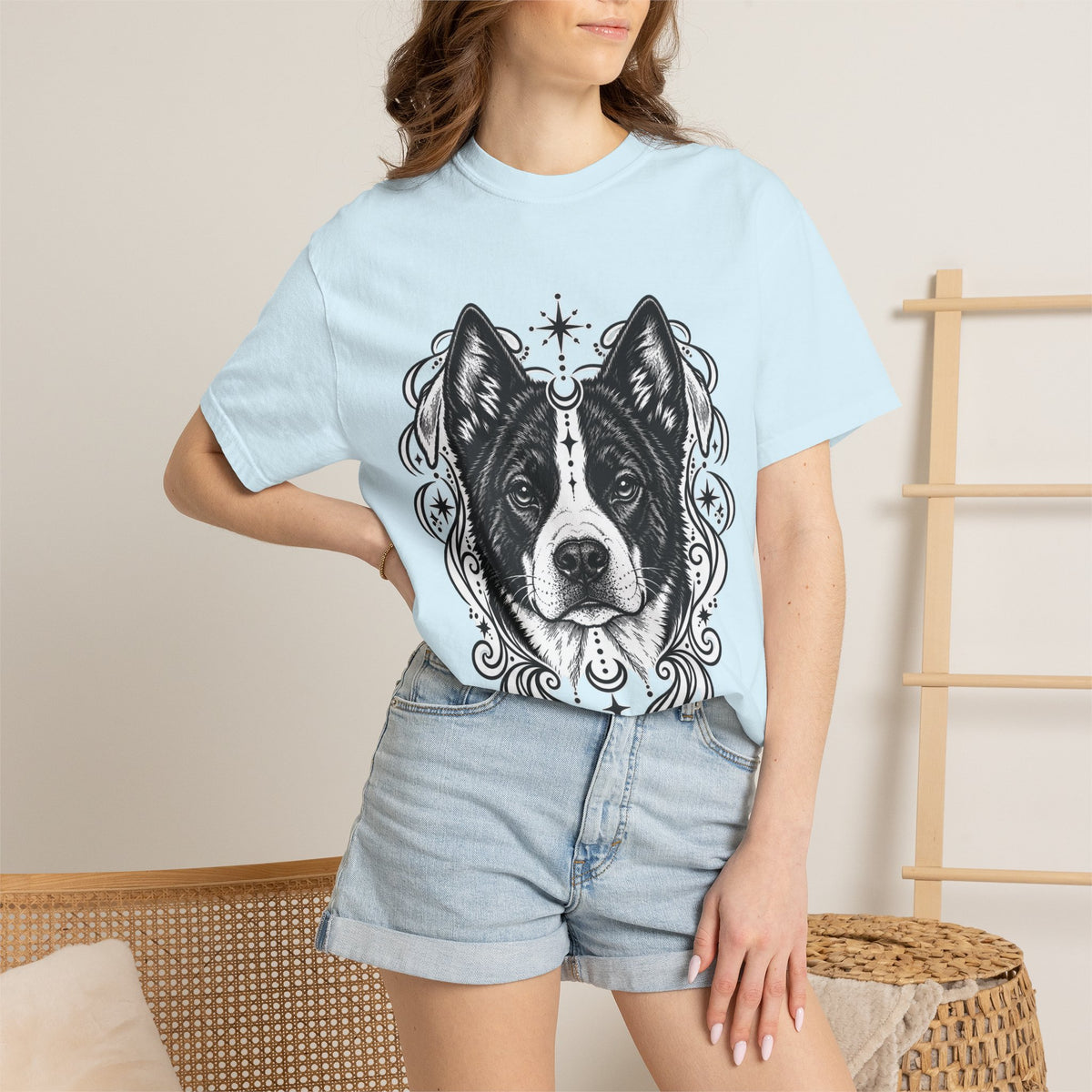 Mystical Karelian Bear Dog Line Art T-Shirt — Minimal Dog Portrait Tee