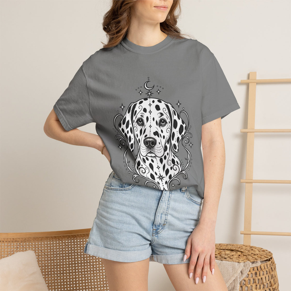 Mystical Dalmatian Line Art T-Shirt — Minimal Dog Portrait Tee